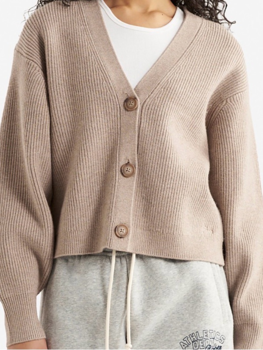 Roots's Cozy V-Neck Button Front Women's Sweater Cardigan - Taupe